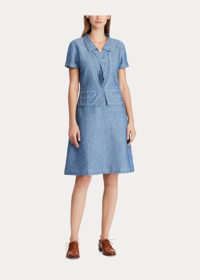 Vestidos Ralph Lauren Mujer Azules - Chambray - UFSOK4152